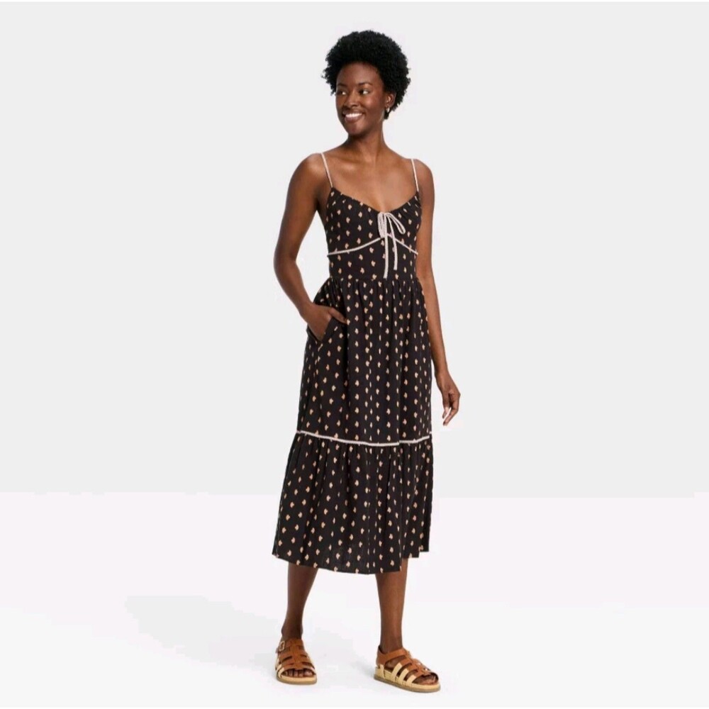 Women's Universal Thread Ruffle Maxi Pullover Sundress Brown Floral XS
